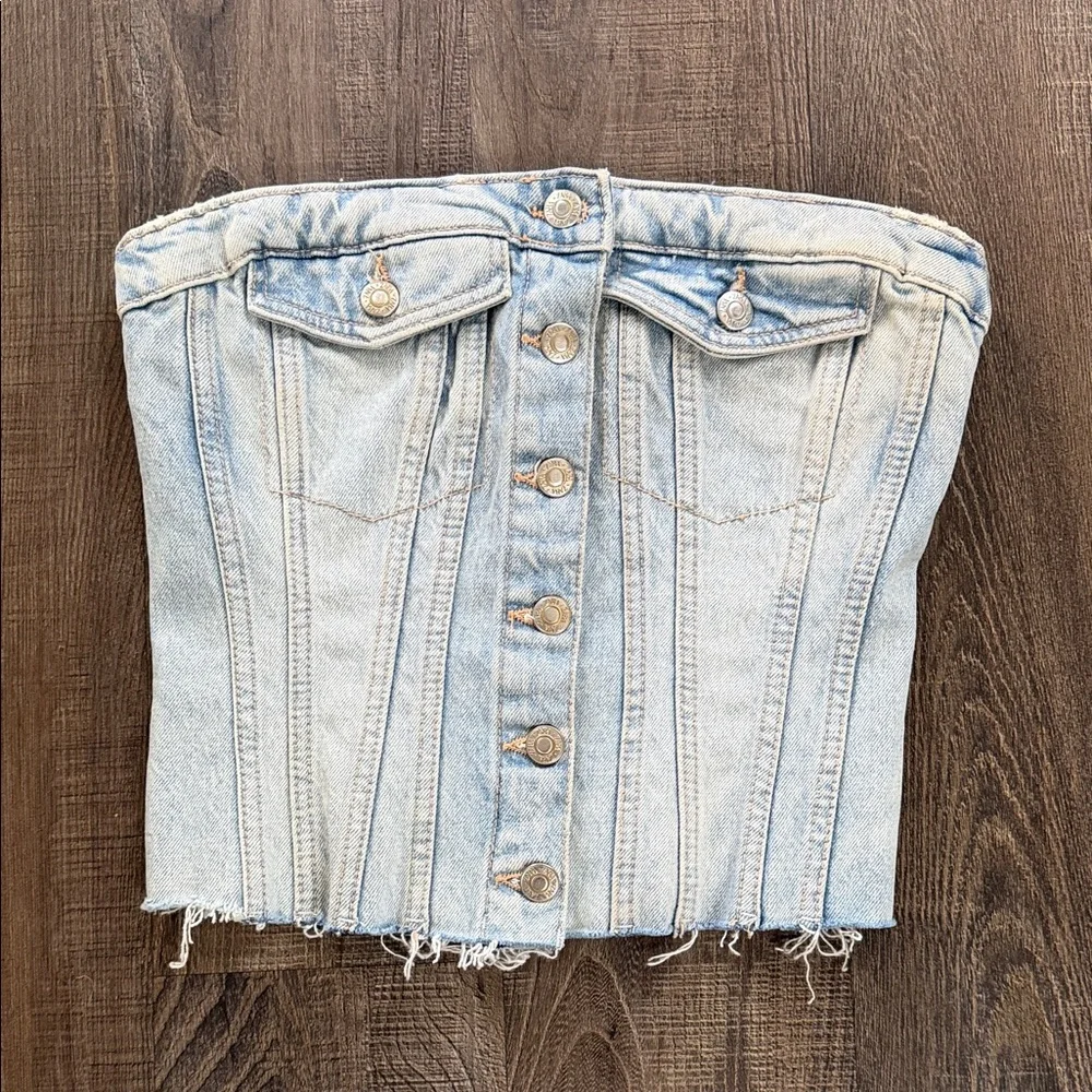 Zara Denim Button-Up Strapless Tube Top - Picture 1 of 2
